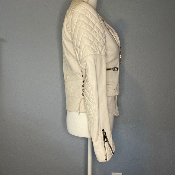 Balenciaga White Lamb Leather Biker Quilted Zip Jacket Celebrity Style EUC 38 - Picture 8 of 16